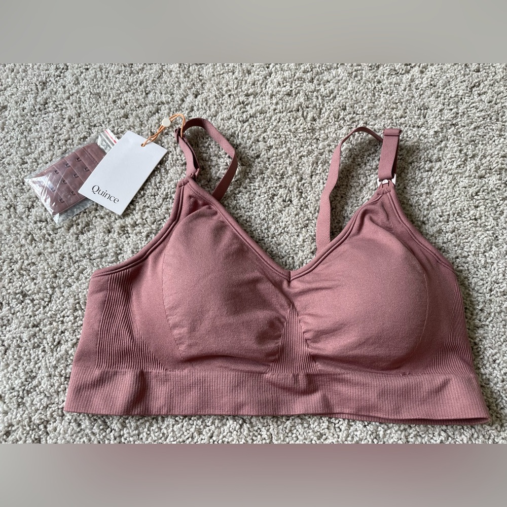 NWT Quince Seamless Maternity & Nursing Twilight Bra Size Large - Pink/ Mauve